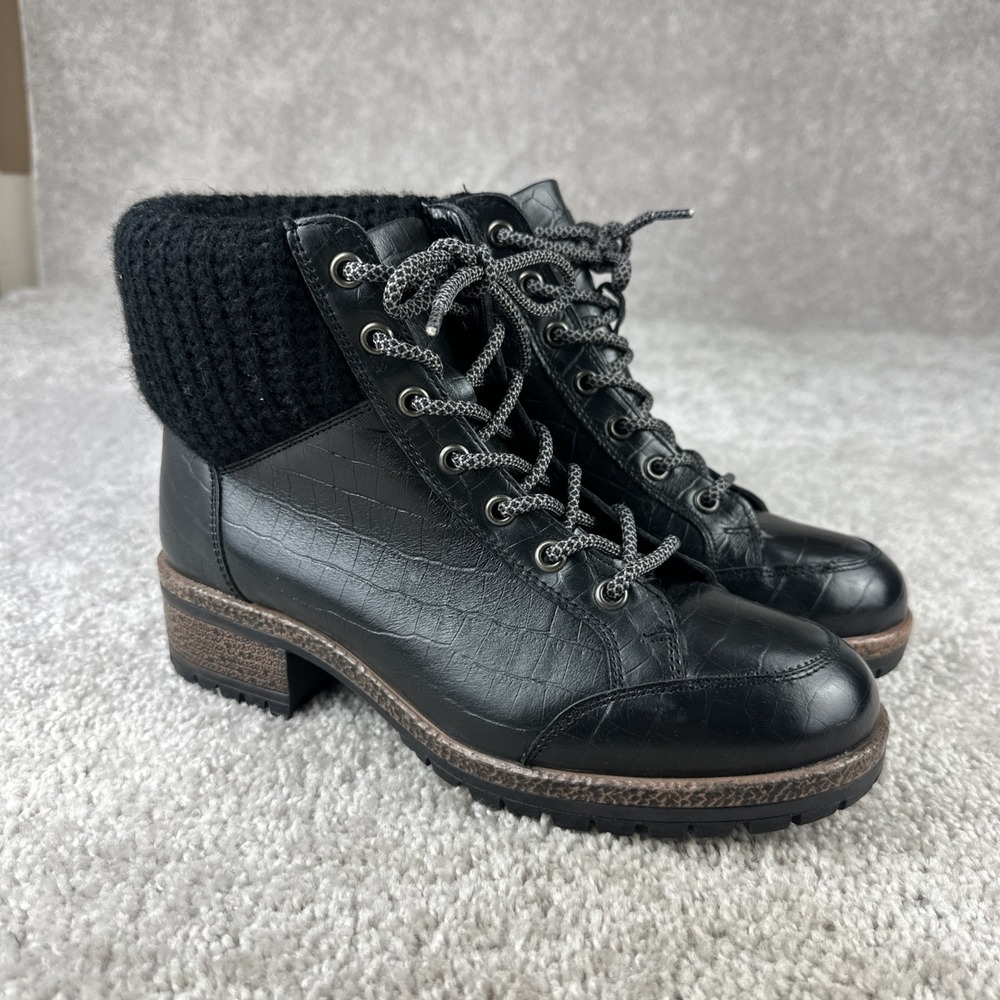 Very Volatile Black & Brown Sweater Knit Lace Up Fashion Hiking Boots Womens 9.5